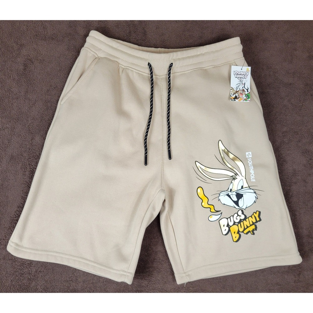 Southpole Looney Tunes Bugs Bunny Fleece Shorts Mens M Latte Beige SWM461768 NWT